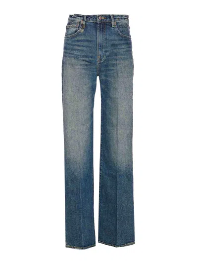 R13 Overflow Boy Flare Jeans Mire Blue Stretch In Blue