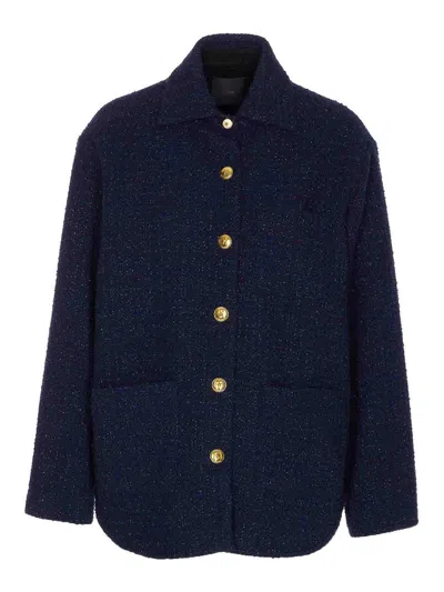 Pinko Textured Dark Blue Jacket With Patch Pockets And Golden Buttons In Blue