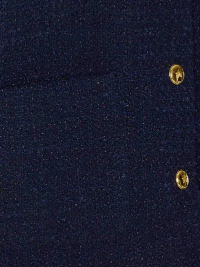 Pinko Textured Dark Blue Jacket With Patch Pockets And Golden Buttons In Blue
