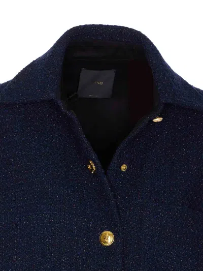 Pinko Textured Dark Blue Jacket With Patch Pockets And Golden Buttons In Blue
