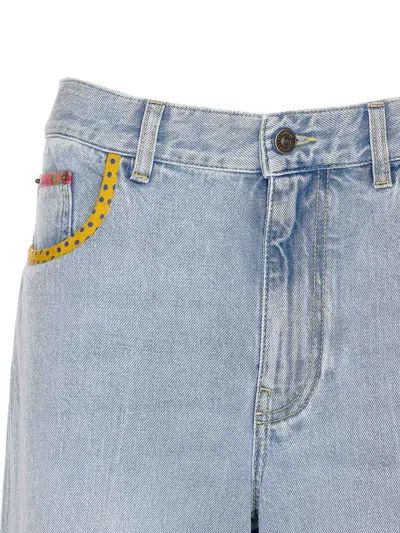 Valentino Stitched Denim Trousers With Embroidered Accents In Blue
