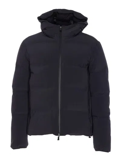 Herno High-collar Hooded Down Jacket With Logo Detail In Multi