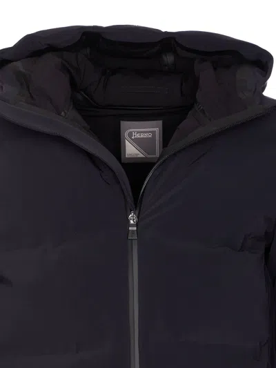 Herno High-collar Hooded Down Jacket With Logo Detail In Multi