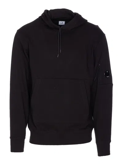 C.p. Company Diagonal Raised Fleece Goggle Zipped Hoodie In Black