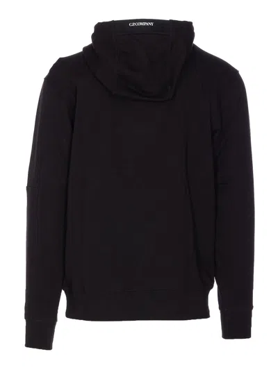 C.p. Company Diagonal Raised Fleece Goggle Zipped Hoodie In Black