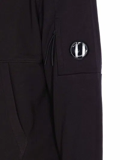 C.p. Company Diagonal Raised Fleece Goggle Zipped Hoodie In Black