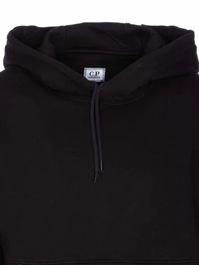 C.p. Company Diagonal Raised Fleece Goggle Zipped Hoodie In Black