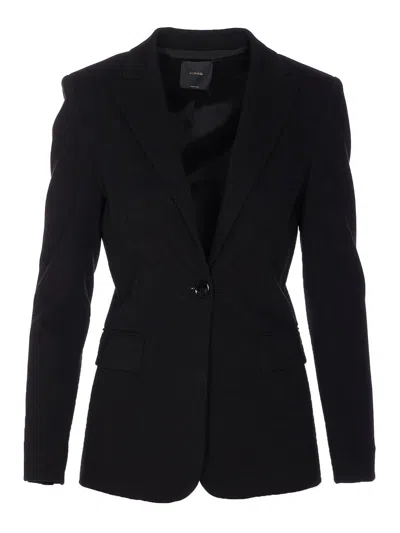 Pinko Kamut Black Single-breasted Jacket With Peak Revers In Viscose Blend Stretch Woman In Black