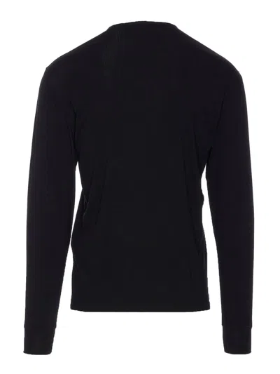 Tom Ford Henley Cotton Stretch Ribbed Long Sleeved T-shirt In Black