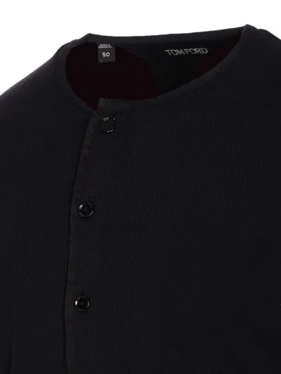 Tom Ford Henley Cotton Stretch Ribbed Long Sleeved T-shirt In Black