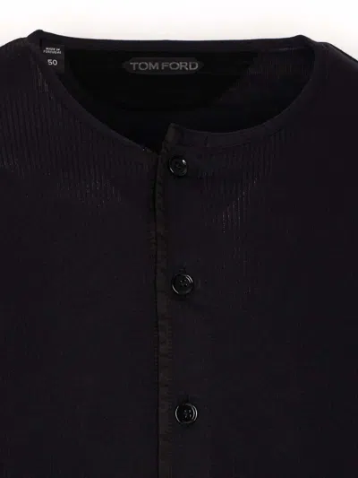 Tom Ford Henley Cotton Stretch Ribbed Long Sleeved T-shirt In Black