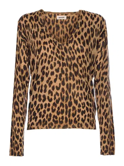 Zadig & Voltaire Rivy Cp Leopard Print Cashmere Sweater In Brown