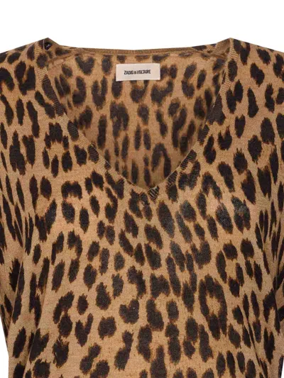 Zadig & Voltaire Rivy Cp Leopard Print Cashmere Sweater In Brown