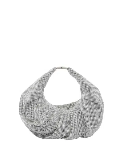 Benedetta Bruzziches Metallic Rhinestone Mini Bag With Slouchy Handle In Silver