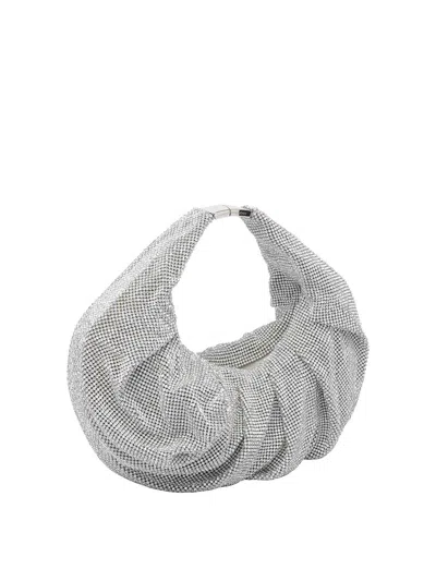 Benedetta Bruzziches Metallic Rhinestone Mini Bag With Slouchy Handle In Silver