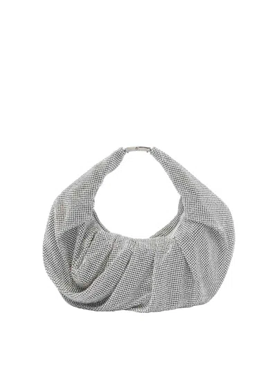 Benedetta Bruzziches Metallic Rhinestone Mini Bag With Slouchy Handle In Silver