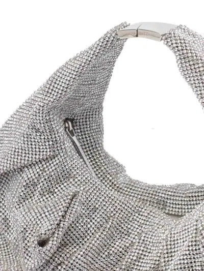 Benedetta Bruzziches Metallic Rhinestone Mini Bag With Slouchy Handle In Silver