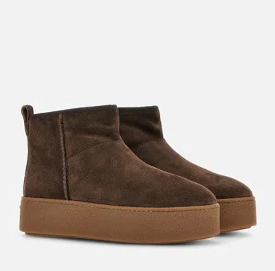Hogan Ankle Height Platform Boots With Pull Tab In Brown
