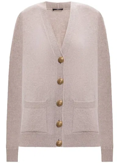 Balmain Long-sleeved Knitted Cardigan In Pink
