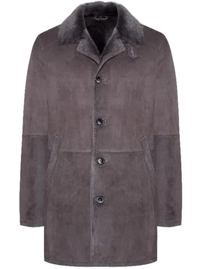 Bigardini Shearling-collared Suede Coat In Multi