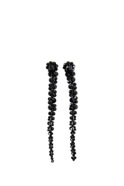 Simone Rocha Crystal Beaded Linear Drop Earrings In Black