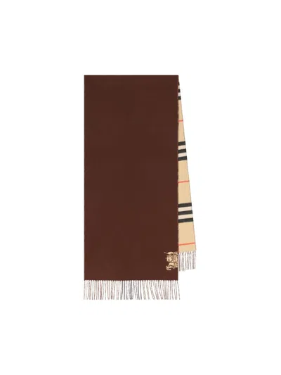 Burberry Wide Reversible Check Cashmere Scarf In Brown