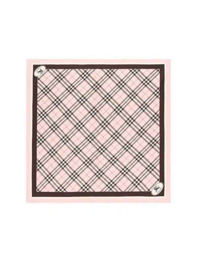 Burberry Check Knight Stamp Silk Scarf In Pink