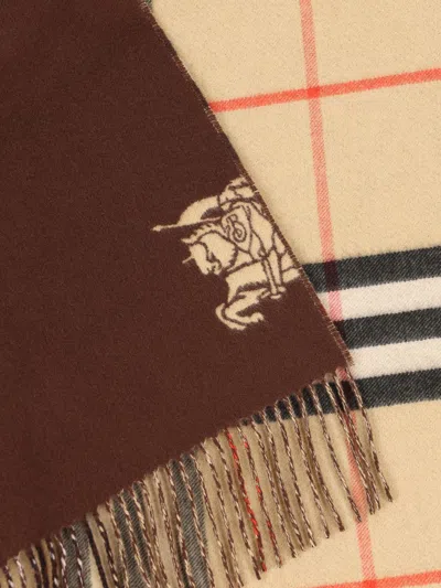 Burberry Wide Reversible Check Cashmere Scarf In Brown