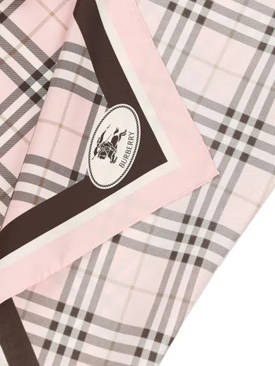 Burberry Check Knight Stamp Silk Scarf In Pink