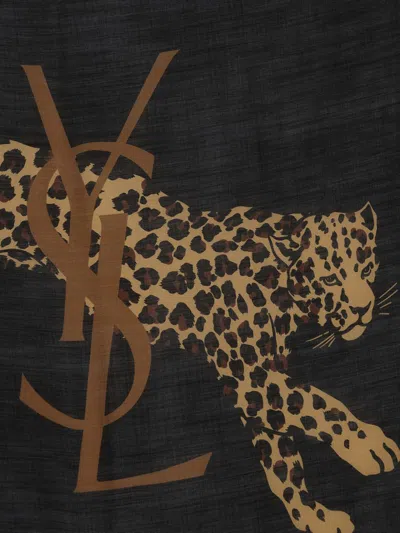 Saint Laurent Cassandre Large Square Scarf In Wool Twill In Brown