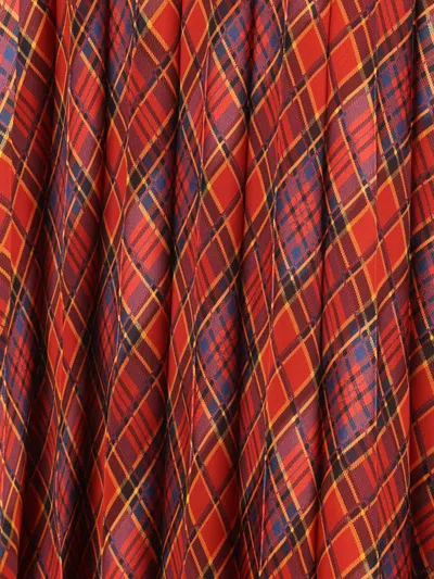 Saint Laurent Tartan Pleated Maxi Skirt In Silk In Burgundy