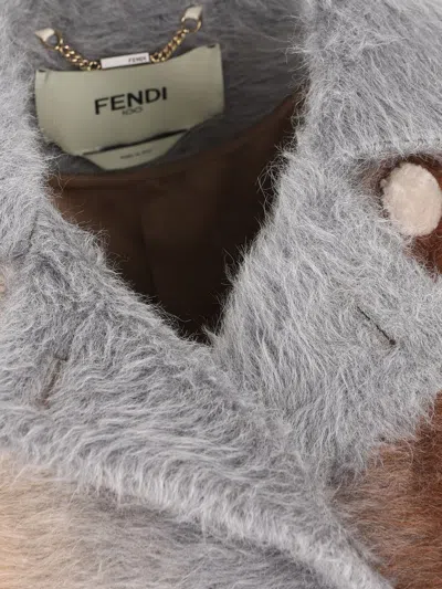 Fendi Double-breasted Color-block Coat In Brown