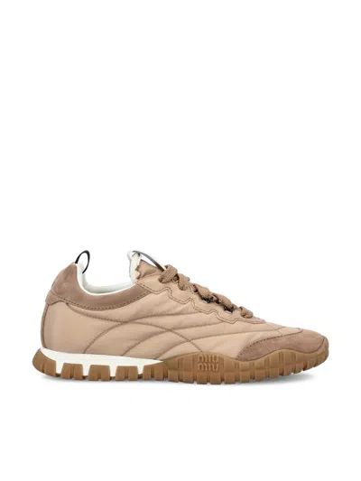 Miu Miu Tyre Technical Fabric And Suede Sneakers In Neutral