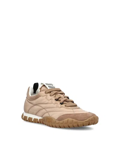 Miu Miu Tyre Technical Fabric And Suede Sneakers In Neutral