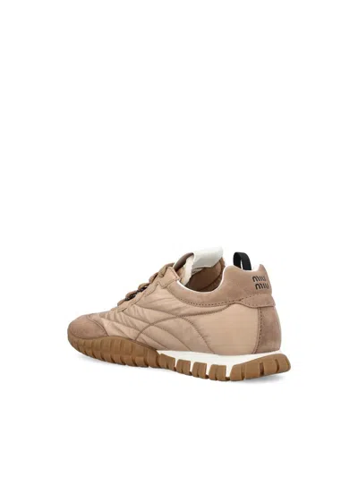 Miu Miu Tyre Technical Fabric And Suede Sneakers In Neutral