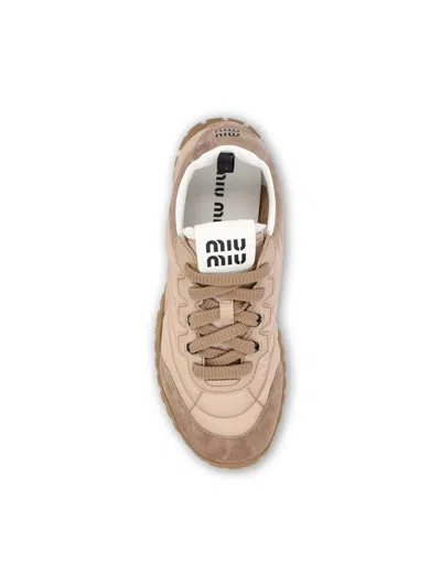 Miu Miu Tyre Technical Fabric And Suede Sneakers In Neutral