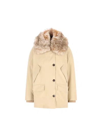 Prada Jacket With Faux Fur Collar And Long Sleeves In Yellow