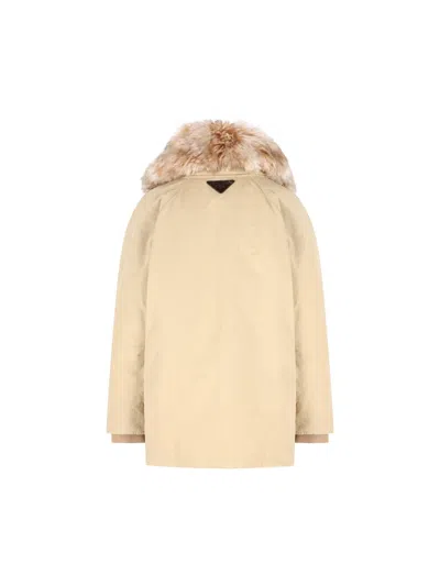 Prada Jacket With Faux Fur Collar And Long Sleeves In Yellow