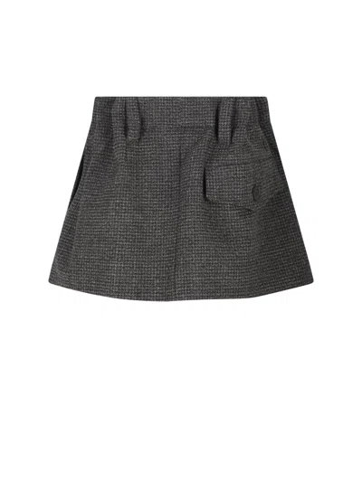 Prada Wool Mini Skirt With Vichy-pattern In Black