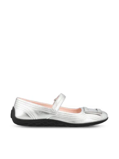 Roger Vivier Metallic Leather Ballet Flats In Silver