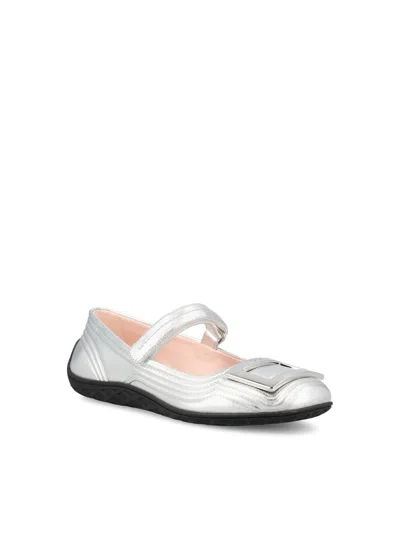 Roger Vivier Metallic Leather Ballet Flats In Silver