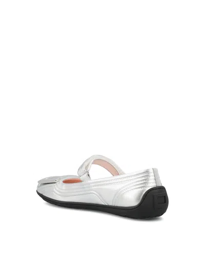 Roger Vivier Metallic Leather Ballet Flats In Silver