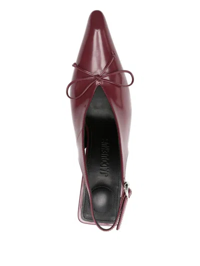 Jacquemus Bordeaux Pointed-toe Slingback Pumps With Bow Detail In Red