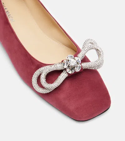 Mach&mach Double Bow Embellished Suede Ballet Flats In Burgundy