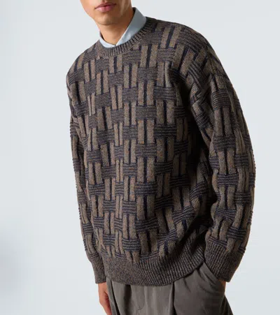 Giorgio Armani Camel Vanisé Links Stitch Wool Sweater In Gray