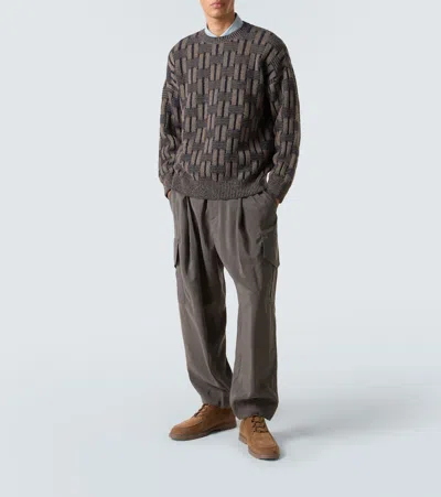 Giorgio Armani Camel Vanisé Links Stitch Wool Sweater In Gray
