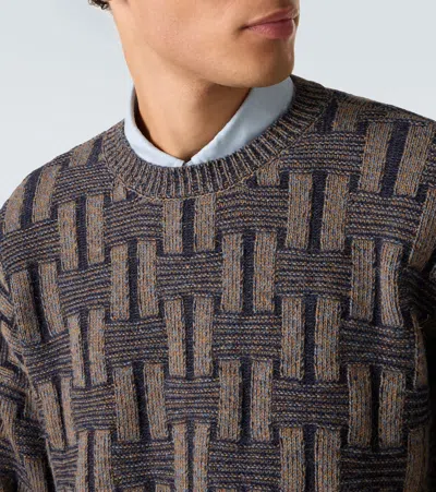 Giorgio Armani Camel Vanisé Links Stitch Wool Sweater In Gray