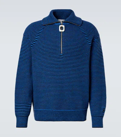 Jw Anderson Blue Sweater With Half Zip Closure On The Front In Cotton Piquet Man In Blue