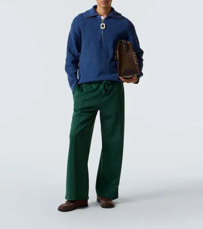 Jw Anderson Blue Sweater With Half Zip Closure On The Front In Cotton Piquet Man In Blue