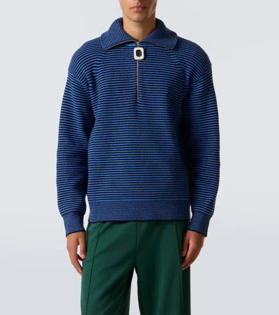 Jw Anderson Blue Sweater With Half Zip Closure On The Front In Cotton Piquet Man In Blue